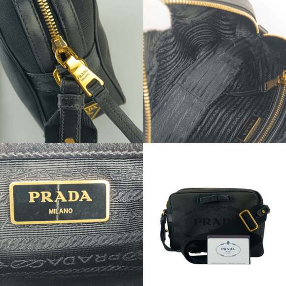 PRADA Prada Crossbody Bag Jacquard Shoulder 1BH089 Black Canvas Leather Women... - Picture 9 of 9